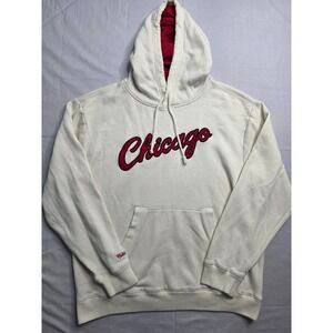 Mitchell & Ness Chicago Bulls Basketball Hoodie Mens Large Ivory Kangaroo Pocket
